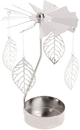 Kerzenständer Silber Rotierender Kerzenhalter Karussell Glas Teelichthalter Teelichter Kerzenständer für Valentinstag Deko Weihnachten Geschenk Hochzeit Dekoration Wohnzimmer Tischdeko,Baumblätter