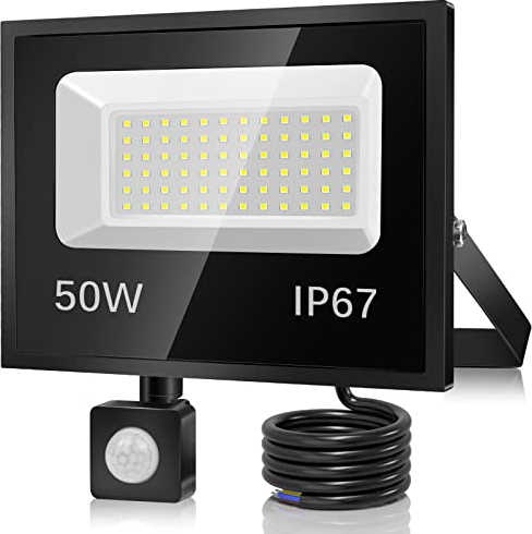 Kakashome 50W LED Strahler mit Bewegungsmelder Außen, 5000LM 7000K LED Fluter mit Bewegungsmelder Außenstrahler Scheinwerfer, IP67 Wasserdicht LED Flutlicht für Lager, Garten, Garage, Hof, Parkplatz