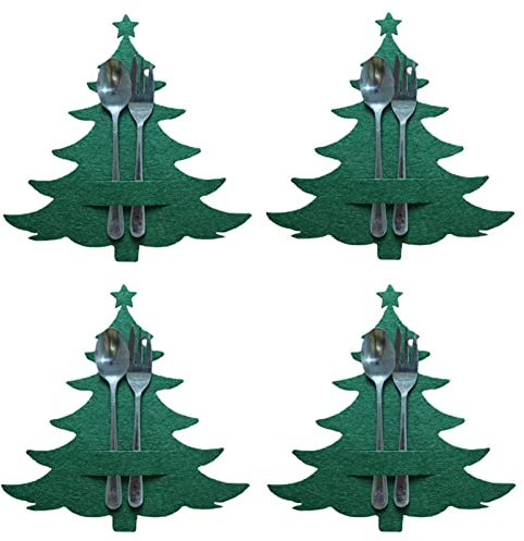 Waaka Besteckhalter Weihnachten, 4 Stück Bestecktasche Tannenbaum, Besteckbeutel Weihnachtsbaum Tischdeko, Weihnachtsbaum Besteckhalter, Besteck Taschen für Tisch Weinachtsdeko