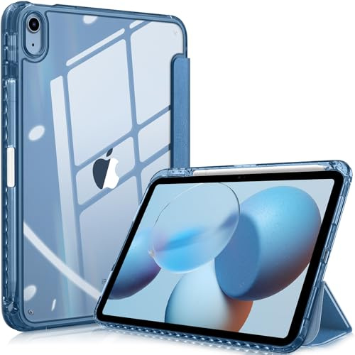 Fintie Hülle für iPad 10 Generation 2022 mit Stifthalter, iPad 10.9 Zoll Hülle, Stoßfeste Schutzhülle mit Kristallklare Rückseite & Rahmen, Auto Wake/Sleep, Blau