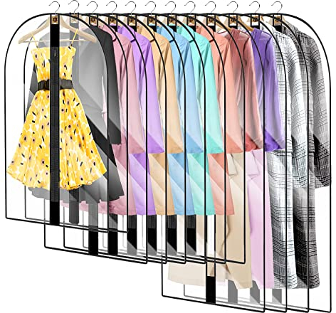 12 Stück Durchschauen Kleidersack Kleiderhüllen Abdeckung mit Reißverschluss, Kleiderschutzhüllen Jacke Mantel Kleider Abendkleider Anzug Schutz Kleiderhulle Anzughulle Anzugsack Durchscheinende