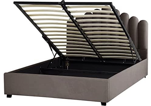 Letto contenitore velluto tortora 160 x 200 cm testata alta a conchiglia