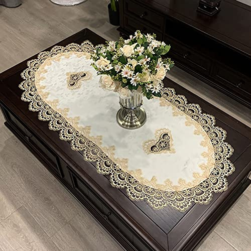 COMFEELING Couchtischdecke für Wohnzimmer, Mitteltischdeckchen, Stickerei, Spitze, Tischdecke, Zuhause, Esszimmer, Couchtisch, Dekoration, 40 x 100 cm, oval