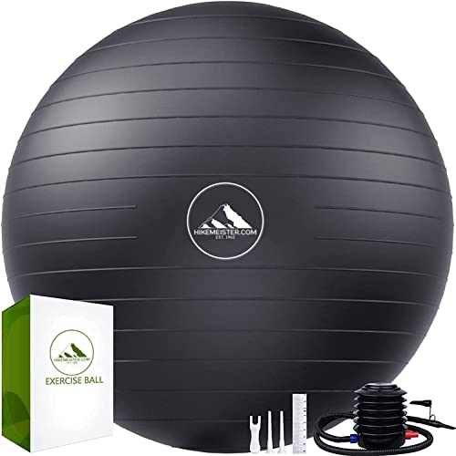 Hikemeister® Dicker Gymnastikball, Anti-Burst Pilates Ball, 45-75 cm sitzball büro,für Balance, Yoga als Fitness Kleingeräte und Balance Stuhl im Gym-Home-Büro (M - 48-55 cm, Schwarz)