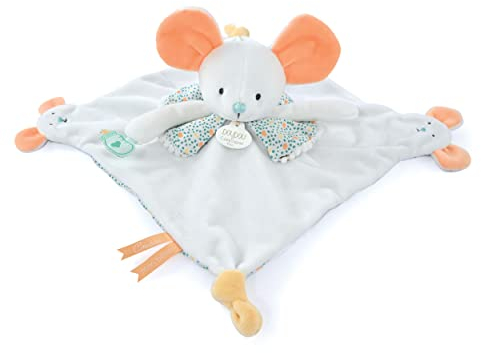 Doudou et Compagnie - Les Petits Futés - DOUDOU avec marionnette à doigt Souris- Beige - 30cm - Cadeau naissance - DC4055