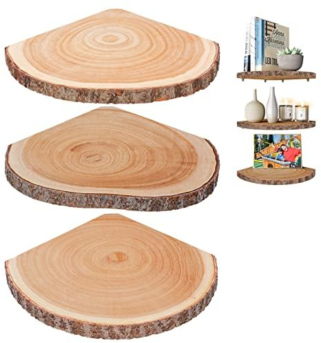 Schwebende Eckregale (3 Stück Holz-Eckregal, rustikale Eckregale, Wandregal, Eckregal für Dekoration/Aufbewahrung/Küche/Schlafzimmer/Büro/Wohnzimmer
