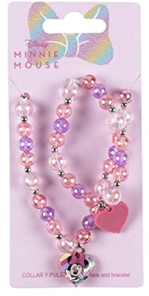 Disney Minnie Mouse Jewellery Set for Girls – Beaded Necklace & Bracelet with Minnie Charm – Cute & Safe Accessories for Kids – Best Gift for Birthdays, Special Occasions & Everyday Fun