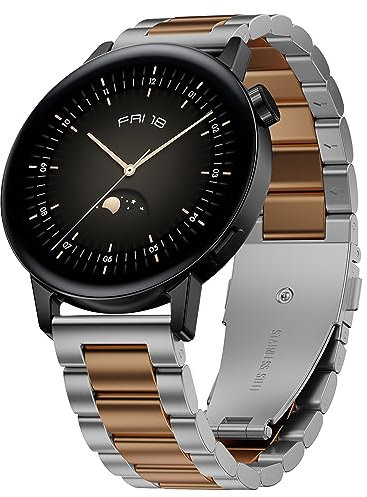 Hiseus Correa Reloj Compatible con Huawei Watch GT 3 42mm / GT 3 Pro 43mm / GT 2 42mm, Recambio Pulseras Reloj Acero INOX Correa Metal Compatible con GT2 / GT3 42mm (Plata/Oro Rosa)