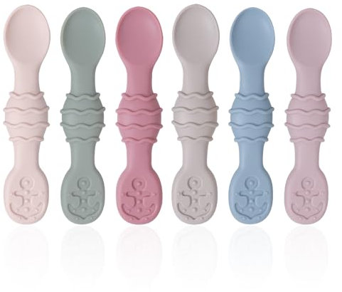 ABirdon Baby Weaning Spoons,6 Pack Silicone Self Feeding Baby Spoons,4-6 Months Toddler Spoons Baby led Weaning Spoon, BPA Free