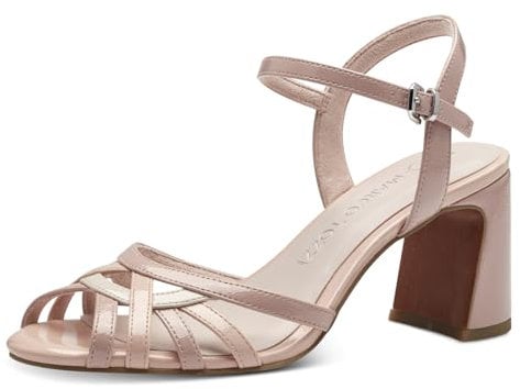 MARCO TOZZI Sandali Donna con Tacco con Cinturino Regolabile Eleganti, Rosa (Rose Pat Comb), 37 EU