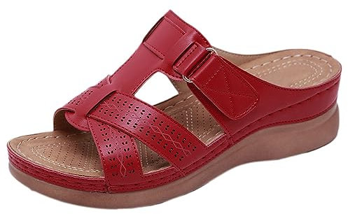 ticticlily Sandales Femme été Confortable Sandales et Nu-Pieds Femme Sandales d'été Plates élégantes et Respirantes Boho Chaussures Sandales Sexy et légères C Rouge 39