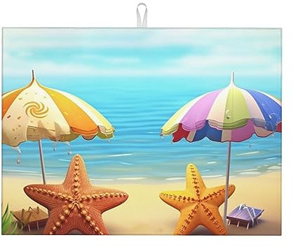 Regenschirme Seestern bedruckte Abtropfmatte saugfähige Geschirrabtropfmatten Küche Geschirrmatte großes Abtropfpad für Theken Abtropfgitter 45,7 x 61 cm