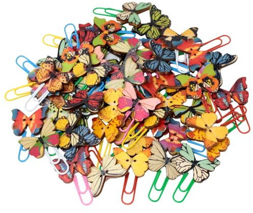 yueton 54 Stück niedliche Schmetterling-Büroklammern, kreative Cartoon-Lesezeichen, schöne Tierbinder-Clips, Holzakten, Dokumentenklammern für Bürobedarf, Geburtstagsgeschenk