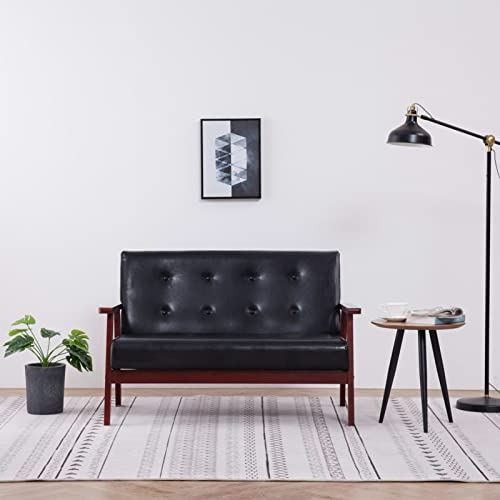 GuyAna 2-Sitzer-Sofa Schwarz Kunstleder Wohnzimmer Sofas Kleine Schlafcouch