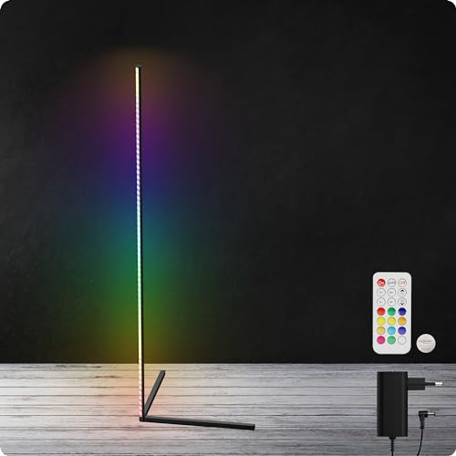 ANSMANN RGB LED Stehlampe, Ecklampe mit Fernbedienung/Mehrfarbig in RGB-Farben mit Farbwechsel und dimmbar für Stimmung/Stehleuchte für Schlafzimmer, Gaming Setup, Wohnzimmer, Party-Keller, etc.