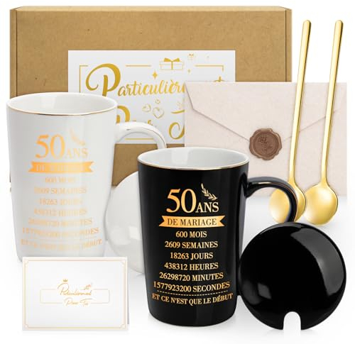 Psukhai - Regalo de Cumpleaños 50 Años, Ideal para Mujer, Hombre, Pareja, Original y Útil, Caja de Regalo con Taza de Café para Boda