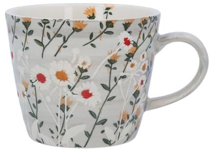 Gisela Graham Light Grey Wild Daisy Stoneware Mug