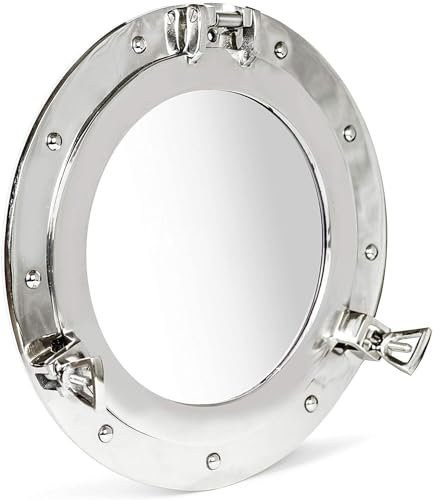 Espejo de ventana de ojo de buey redondo con acabado plateado antiguo de 12 pulgadas, ojo de buey náutico, decoración del hogar, Navidad