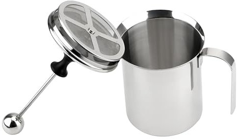 Milchaufschäumer manuell Edelstahl poliert | 400ml für 2-3 Portionen innerhalb kürzester Zeit | Milchschaum händisch machen