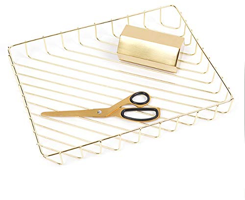 BEIJIALY Wire File Tray, Gold Paper Tray Desk Letter Tray, Desk Documents Tray, Simple Modern File Storage Basket Organizer Fruit Holder Desktop Office Kitchen