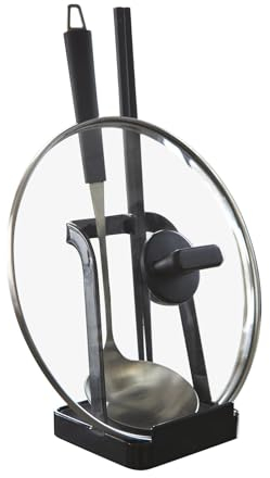 emperoch Soporte para Tapa de Olla, Soporte para Tapa de Olla y Cuchara negro, Porta Tapa y Cuchara, Estante para Tapa de Olla para Utensilios de Cocina
