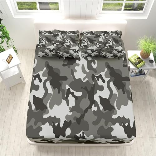 3D Spannbettlaken 120x200 Camouflage Bettlaken Weiches Atmungsaktiv Spannbetttücher Camouflage Mikrofaser Spannbetttuch Tiefe Tasche 30 cm Mit 2 Kissenbezügen 80x80 cm aaa6928