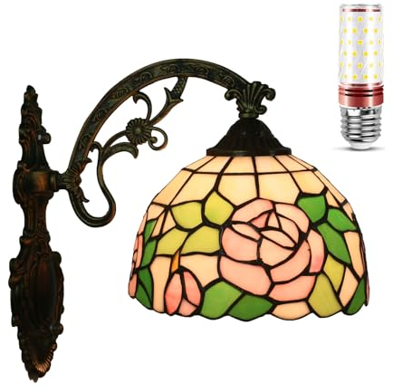 Uziqueif Applique Murale Intérieure, Appliques Murales en Vitrail, Liseuse Murale pour Chambre à Coucher de Chevet Couloir de Couloir de Salle à Manger éclairage,Rose a