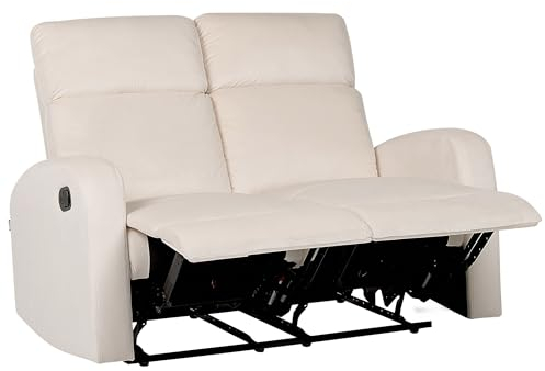 Beliani Manuell verstellbares 2-Sitzer Sofa Samt weiß Creme Relaxfunktion modern Verdal