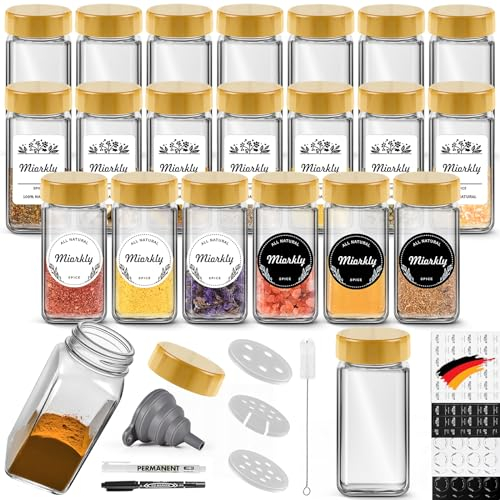 Miorkly Minimalistische 24er Gewürzgläser Eckig, Bambusdeckel, BPA-frei, Lebensmittelecht, 120ML, Spice Jars, Gewürz Organizer