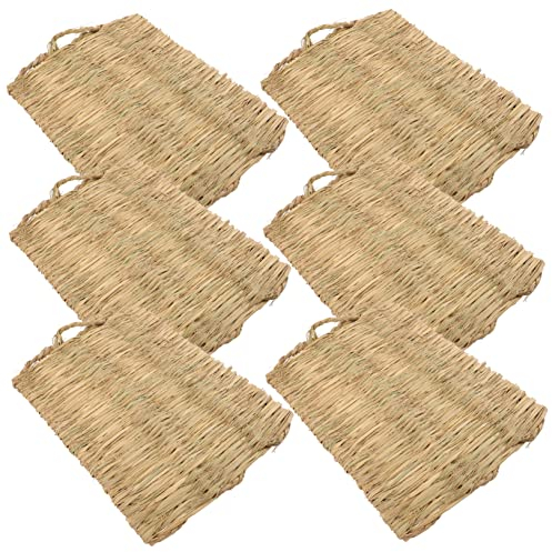 Kisangel 6pcs Hand Woven Chicken Nesting Box Pads Natural Grass Mats for Small Pets Bedding and Safe for Use