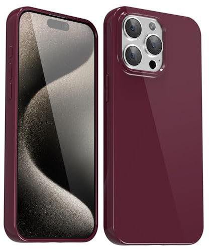 Svanove for iPhone 15 Pro Max Case Silicone, Glossy Soft Rubber Gel Jelly Cute Protective Plastic Simple Plain Phone Case Cover for Women Girl, Slim Thin Flexible Shockproof TPU, Burgundy Wine