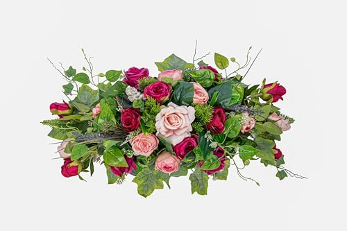 PAFEN Grabschmuck Grabgesteck aus Kunstblumen - 80 x 30 x 30 cm - Lila und rosa Bouquet Tropfenform Grabdekoration Grableger Grabstein Dekorationen Blumen für Grab