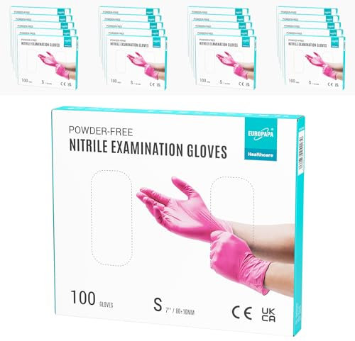 EUROPAPA® 2000 Stück (20x100) Nitrilhandschuhe Box Einweghandschuhe, Einmalhandschuhe, Untersuchungshandschuhe, puderfrei, ohne Latex, unsteril, latexfrei, disposible gloves (S, Rosa Rot)