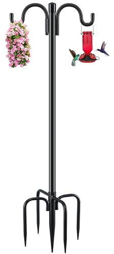 Gtongoko Doppelter Schäferhaken für den Außenbereich, 239 cm, robuste Vogelfutterstation, 1,9 cm dick, Gartenhaken zum Aufhängen von Kolibri-Futterspender, Pflanzkörben, Solar-Laternen, 1 Packung