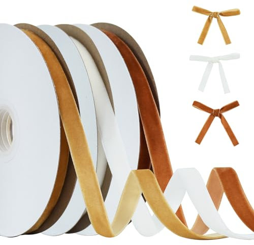 RIBBOOO Braun, Khaki, Weiß Samt Band Set, 3 Farben 1cm x 30yd Gesamt für Weihnachtskranz Bogen Dekoration Handwerk Geschenkverpackung Valentinstag Bouquet Wrap