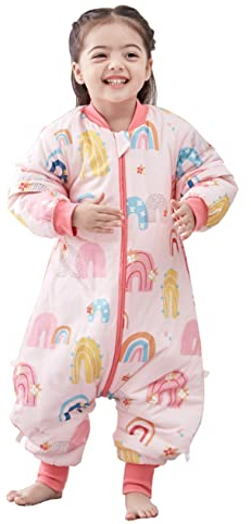 Chilsuessy Baby Winter Schlafsack 3.5 Tog Babyschlafsack mit Füssen warm Schlafsäcke mit abnehmbar Ärmel Kinder Schlafsack mit Beinen, Rosa Regenbogen/2.5 Tog, XXL/Baby Höhe 115-125cm