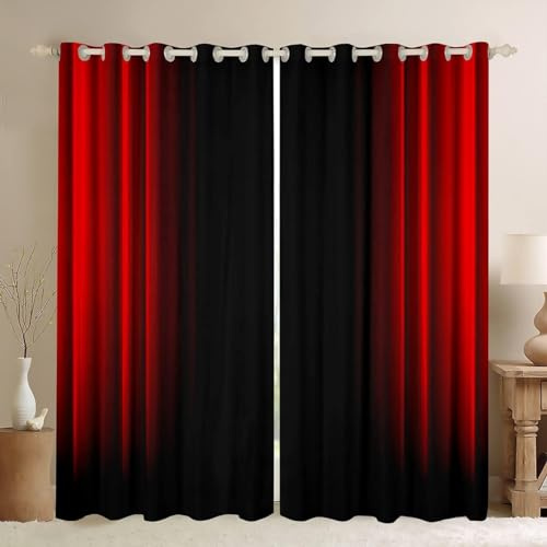 Latwerio 3D Drucken Gardinen Rot Schwarz Wohnzimmer Vorhänge, Rot Schwarz Vorhang Blickdicht Ösen Wärmeisolierend Gardine, Schlafzimmer Deko Curtain 2 Stücke 117 x 230 cm BxH q6619