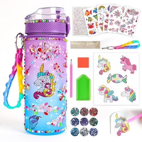 AMFUN Unicornio DIY Botella de Agua Personalizada para Niños, Kit de Juegos de Manualidades Con Stickers, Para Cumpleaños y Regalos de Niñas