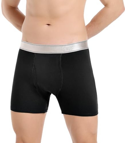 Boxer Incontinence Homme, Culotte de Protection Lavable avec 150 ML, Absorbant Le Volume D'urine et Anti-Fuite, Réutilisable, en Coton Doux (Noir, XL)