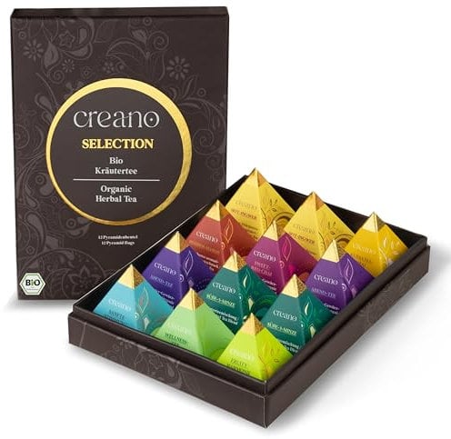 Creano Premium Bio Kräutertee Geschenkset „ORGANIC HERBAL TEA“ - 12 Pyramiden-Teebeutel in 9 unterschiedlichen Sorten - 30g - NEUHEIT 2024*