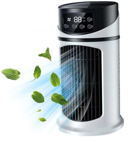 Air acondicionadores personales 9.5 '' Ventilador de Torre pequeño de Alto CA Portable CA portátil con 300 ml de Tanque de Agua 6H Ventilador de Viento inseguro Ventilador de Niebla Tranquila para la