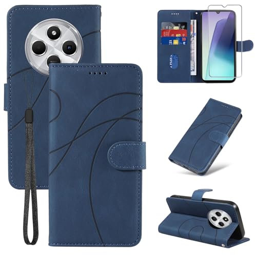 FHSYCR Funda para Xiaomi Redmi 14C con 1 Piezas Cristal Templado Protector de Pantalla, Premium PU Cuero Magnético Libro Flip Antigolpes Protectora Carcasa para Xiaomi Redmi 14C 14 C - Azul