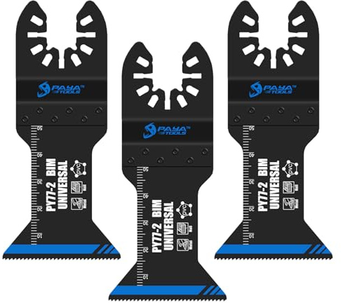 PAYA Multitool Sägeblätter Oszillierende Klingen E-cut Zubehör Premium Bi-Metall mit gewellten Zähnen Sägeblatter für nageleingebettetes Holz, Weichmetalle und PVC, 3tlg PY77-2