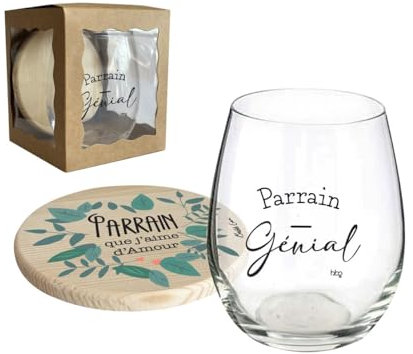 Verre et dessous de verre - Parrain que j’aime d’amour