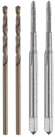 sourcing map Tap and Drill Bit Set, 2pcs M2 x 0.4 Metric Straight Flute Thread Screw Taps & 2pcs 1.5mm Twist Drill Bits, Uncoated/Roasted Yellow HSS-6542/M35 HSS-CO Tapping Threading Tool