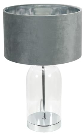 ValueLights | Jessy Glass Table Lamp Silver Base with Grey Velvet & Chrome Inner Shade & Warm White Bulb | Table Lamps, Home Décor & Improvement Essential