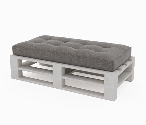 Lermowood Palettenmöbel Mpe Hocker 100 x 80 cm Weiß | Europaletten Indoor und Outdoor Lounge Gartenmöbel Holz Gartenmöbel Set Lounge Möbel Terrasse Balkon Loft Stil Paletten