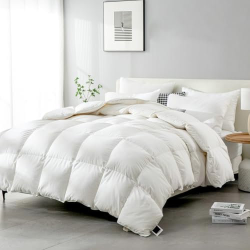 BPC Couette 240x260 Duvet d'oie Coton égyptien mélangé, 100% Duvet et Plumes 4 Saisons Couette, 2 Personne Couettes en Plume Ultra-Douce, Poids de Remplissage: 1900g, 240x260cm avec Oeko-Tex et RDS