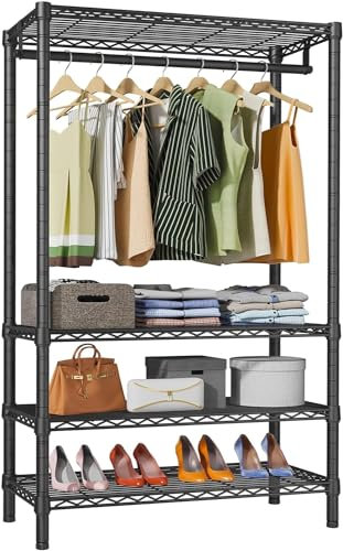 ALKNOT - Kleiderständer,Stabile Kleiderstange mit Ablage,Offener Kleiderschrank 90X43.5X180CM [150Kg Traglast](Schwarz)