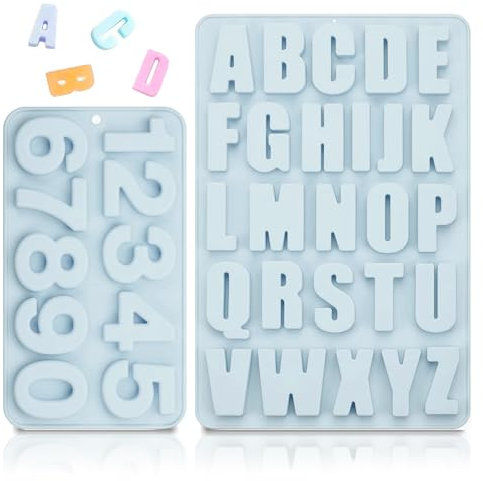 Moules à Chiffres en Silicone, Grandes Moule en 3D Chiffres A-Z et 0-9, Moule à Gâteau en Silicone, Moule de Moulage Lettres en Silicone pour Gâteau au Chocolat DIY, Anniversaire (Bleu)